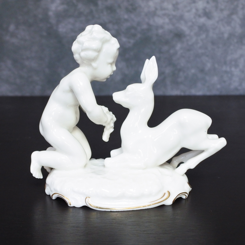 Vintage Hutschenreuther Deer Fawn Cherub Child Porcelain Figurine